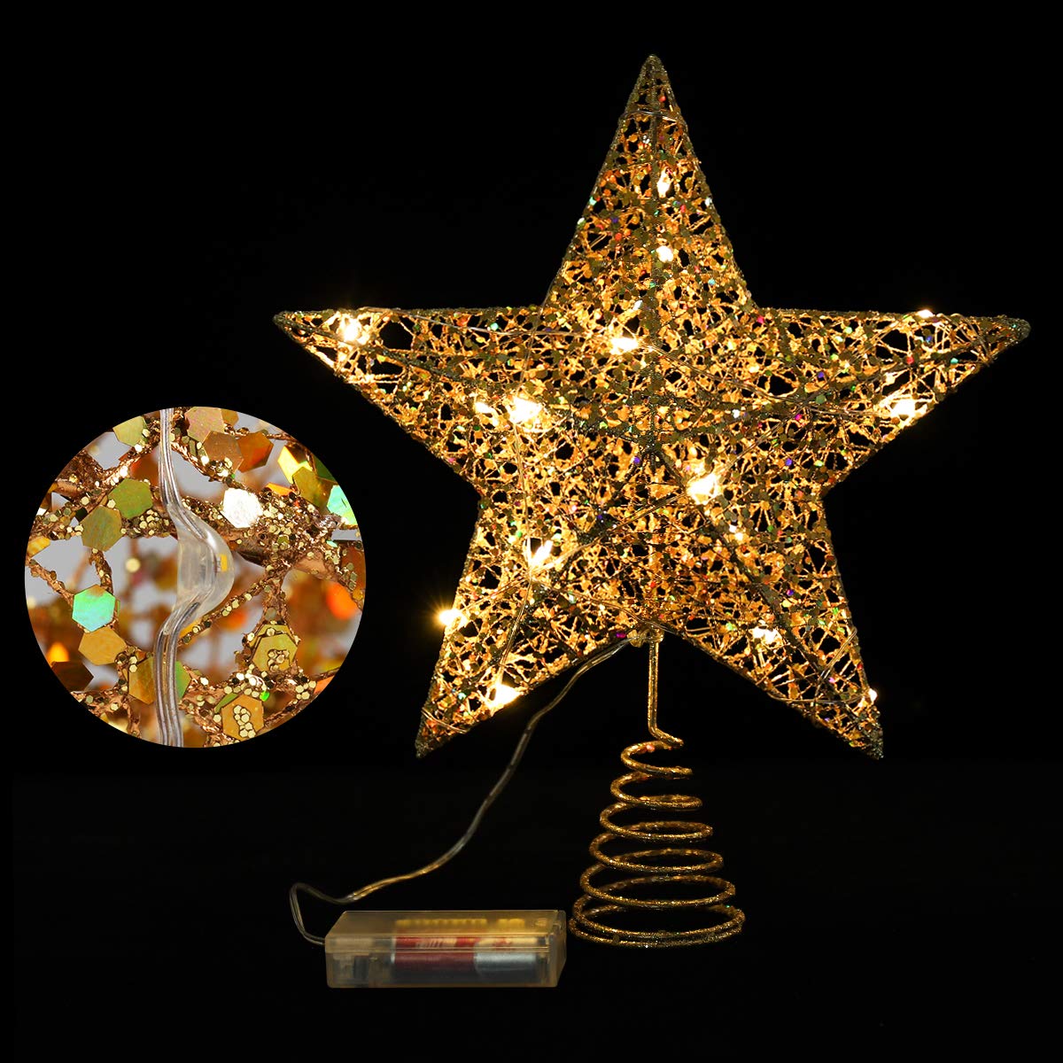 Stobok Weihnachtsstern Topper Warmes Licht Weihnachtsstern Für Weihnachtsbaumschmuck Party Dekoration 12 Zoll Golden